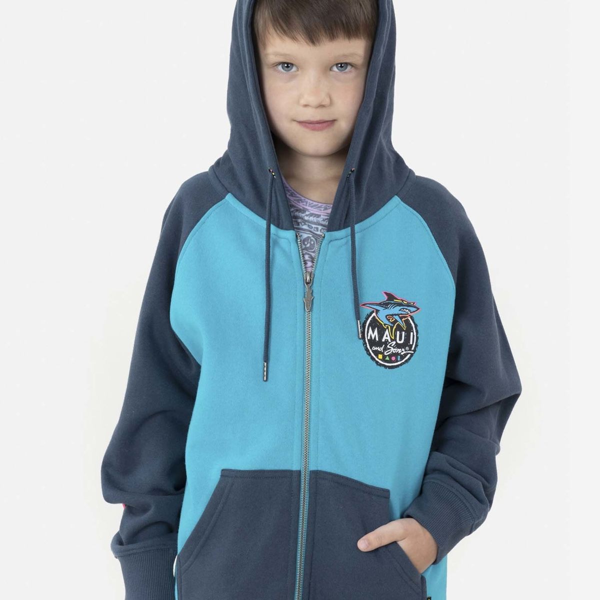MAUI AND SONS - Poleron Fullzipper SHARK COOKIE Niño Celeste Maui and Sons