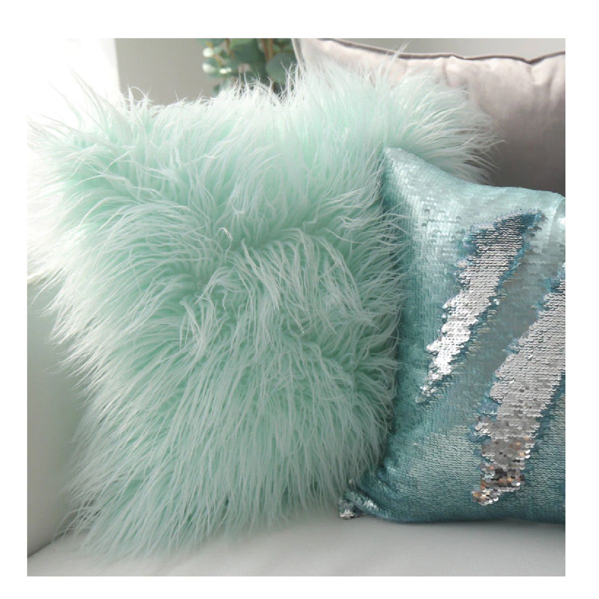 GENERICO - Funda Para Cojin Pelo Largo - Verde Agua