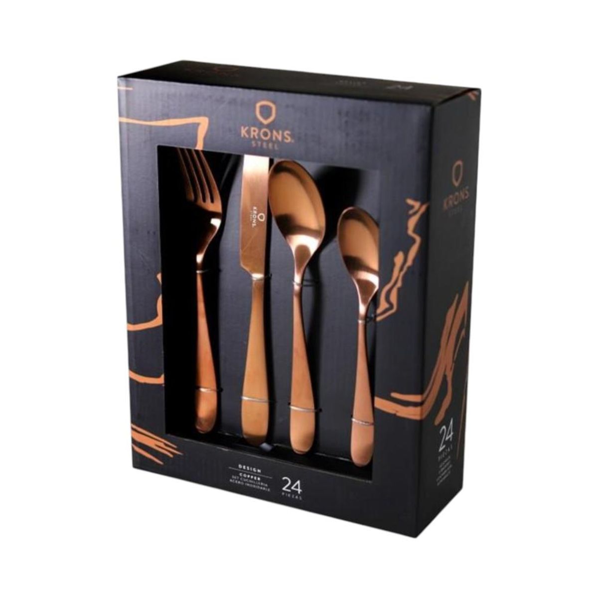 KRONS - Set de Cubiertos Acero Inoxidable 24Pzs Bronce Copper krons