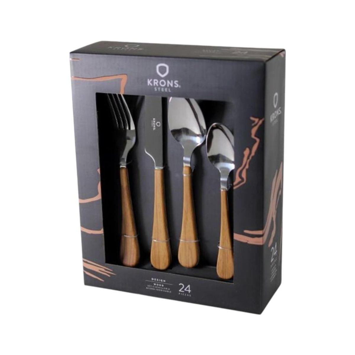 KRONS - Set de Cubiertos Acero Inoxidable Mango Diseño 24Pzas krons