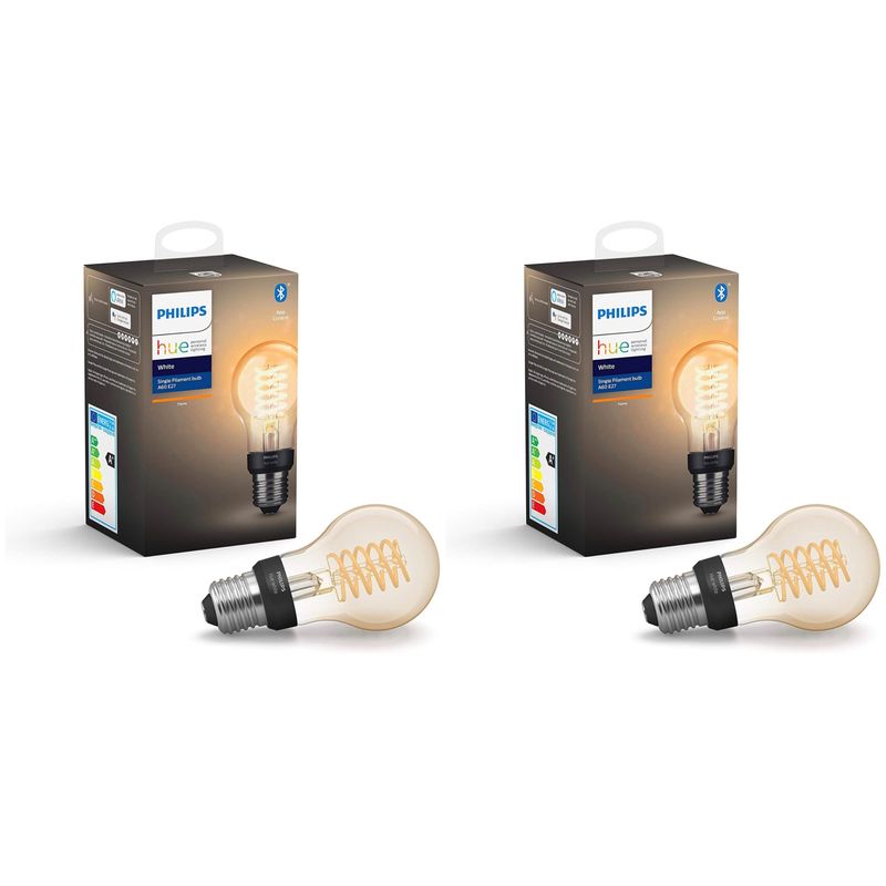 PHILIPS HUE - Pack 2 Philips Hue Filamento Vintage  Luz Ambar Zigbee  A60 BT E27 7W