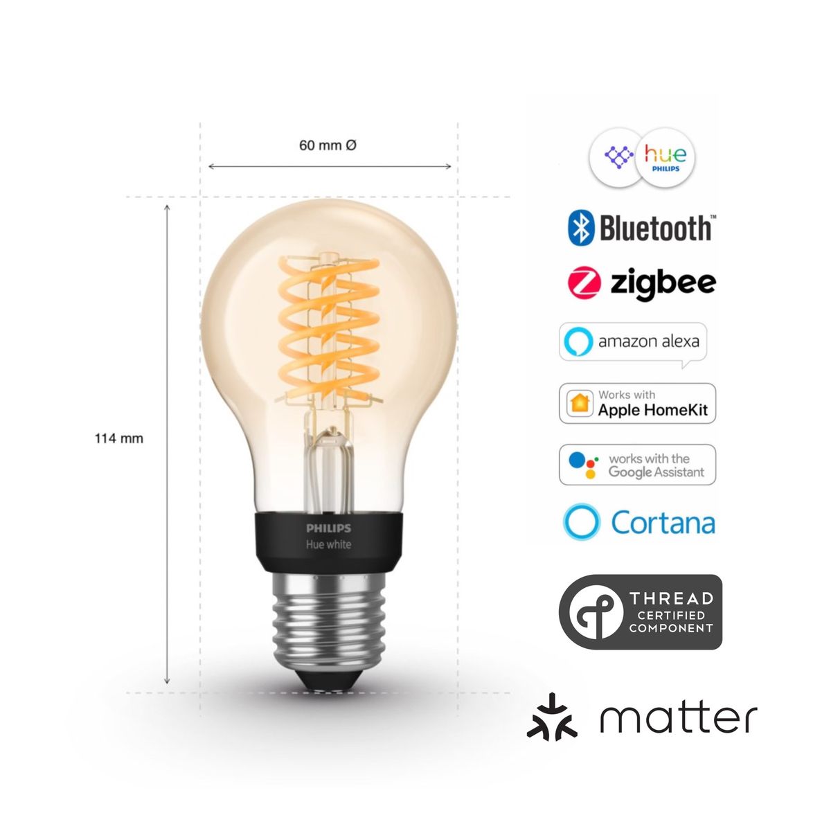 PHILIPS HUE - Ampolleta Philips Hue A60 Filamento Vintage Luz Ambar Zigbee BT E27 7W