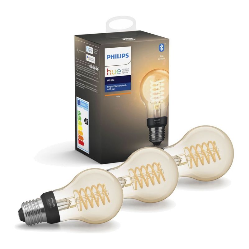 PHILIPS HUE - Set 3 Philips Hue Filamento Vintage Luz Ambar A60 Zigbee BT E27 7W