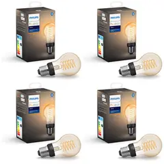 PHILIPS HUE - Pack 4 A60 Filamento Vintage Luz Ambar Zigbee BT E27 7W
