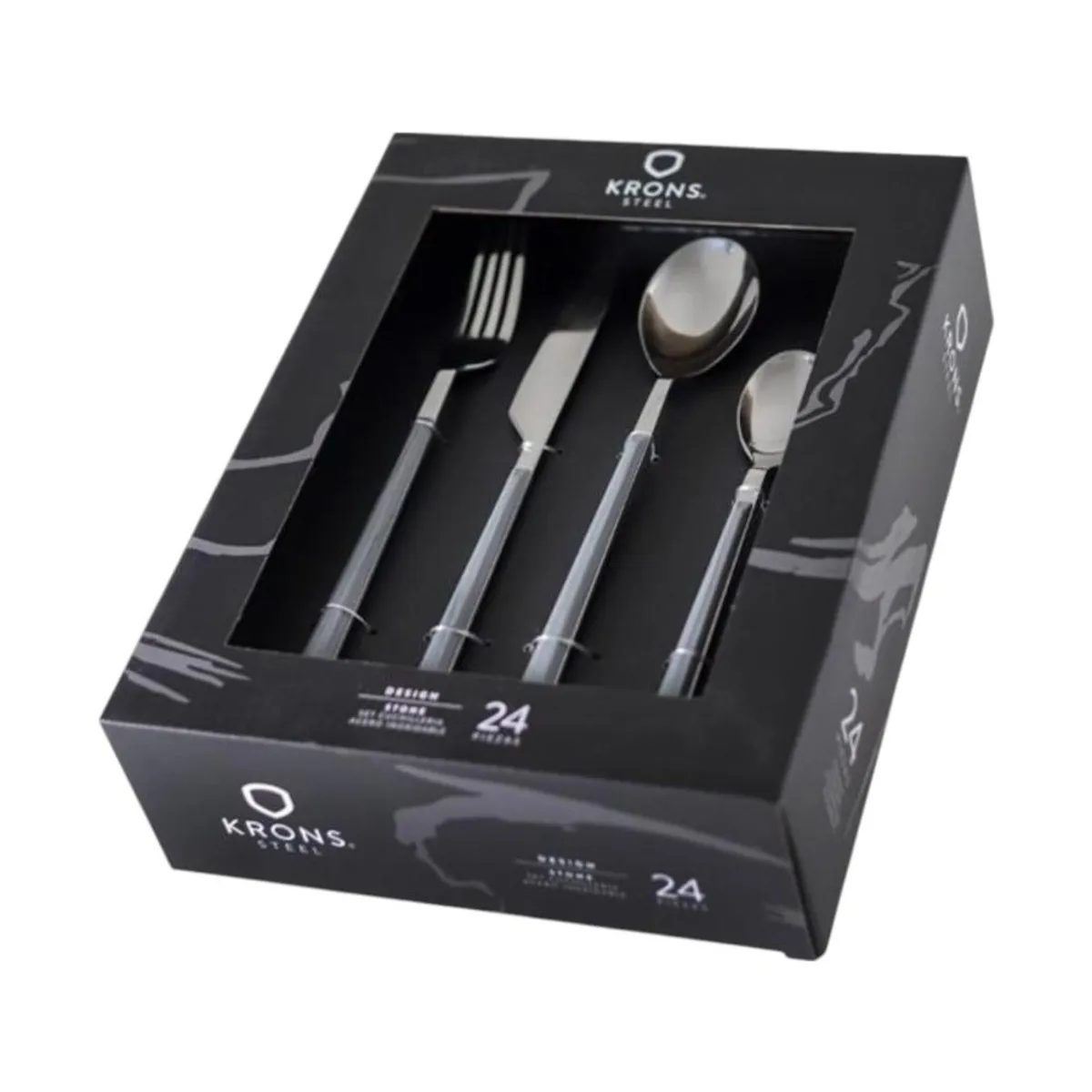 KRONS - Set de Cubiertos de 24 Piezas Acero Inoxidable Stone Krons
