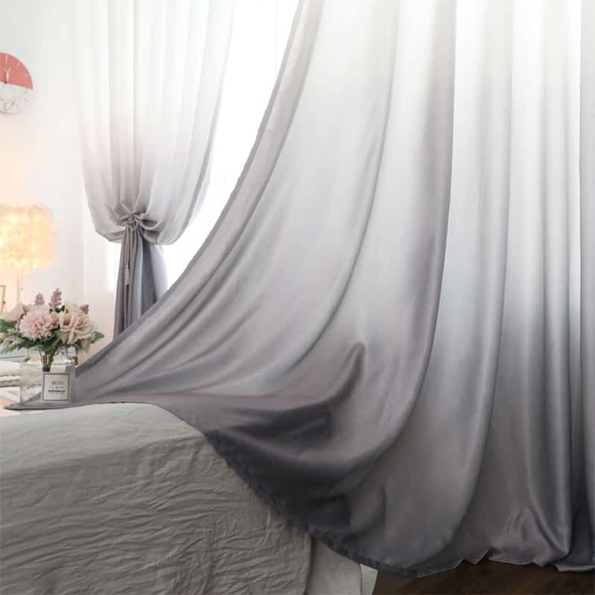 GENERICO - Set de Cortinas Visillo tipo Velo - 2 Paños - Color Gris