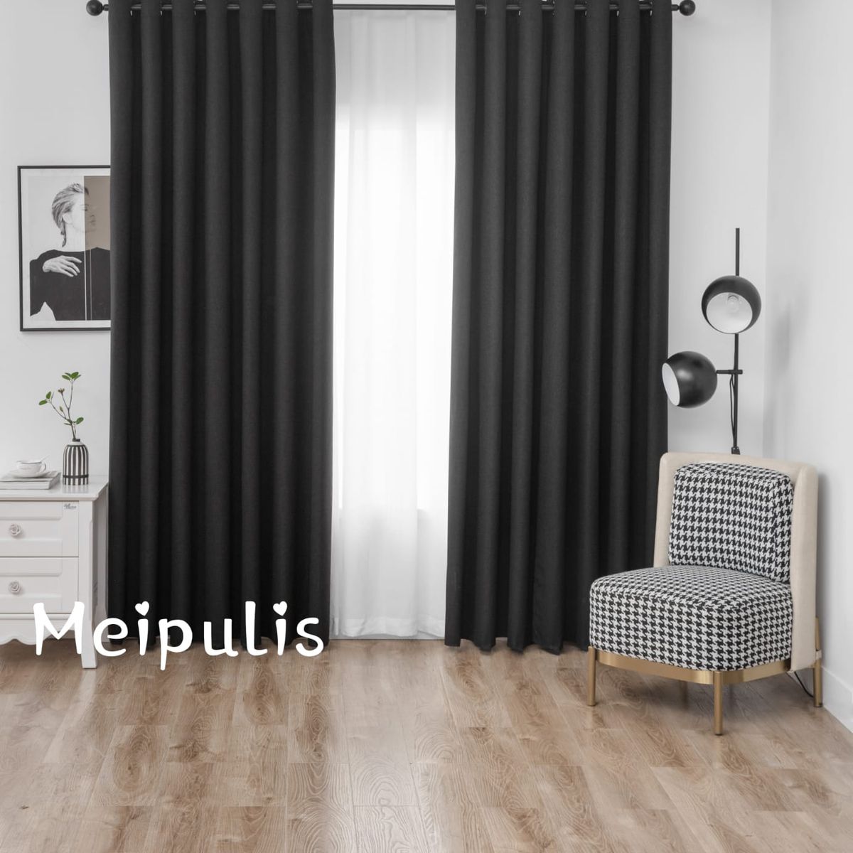 GENERICO - Set de Cortinas Blackout 2 Paños Color Negro