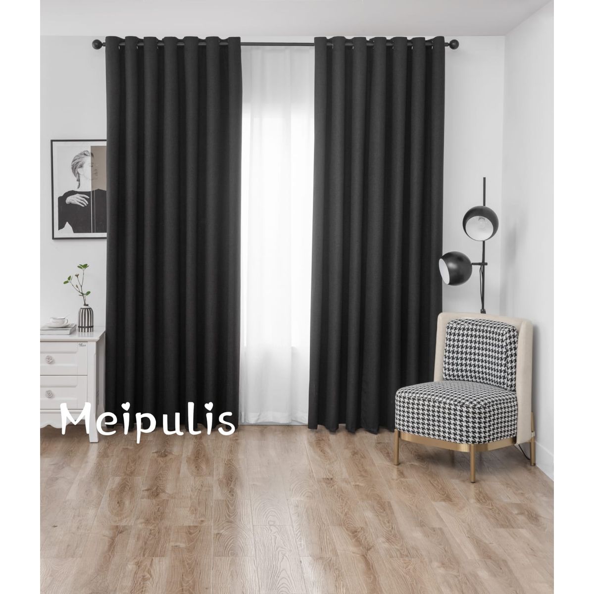 GENERICO - Set de Cortinas Blackout 2 Paños Color Negro