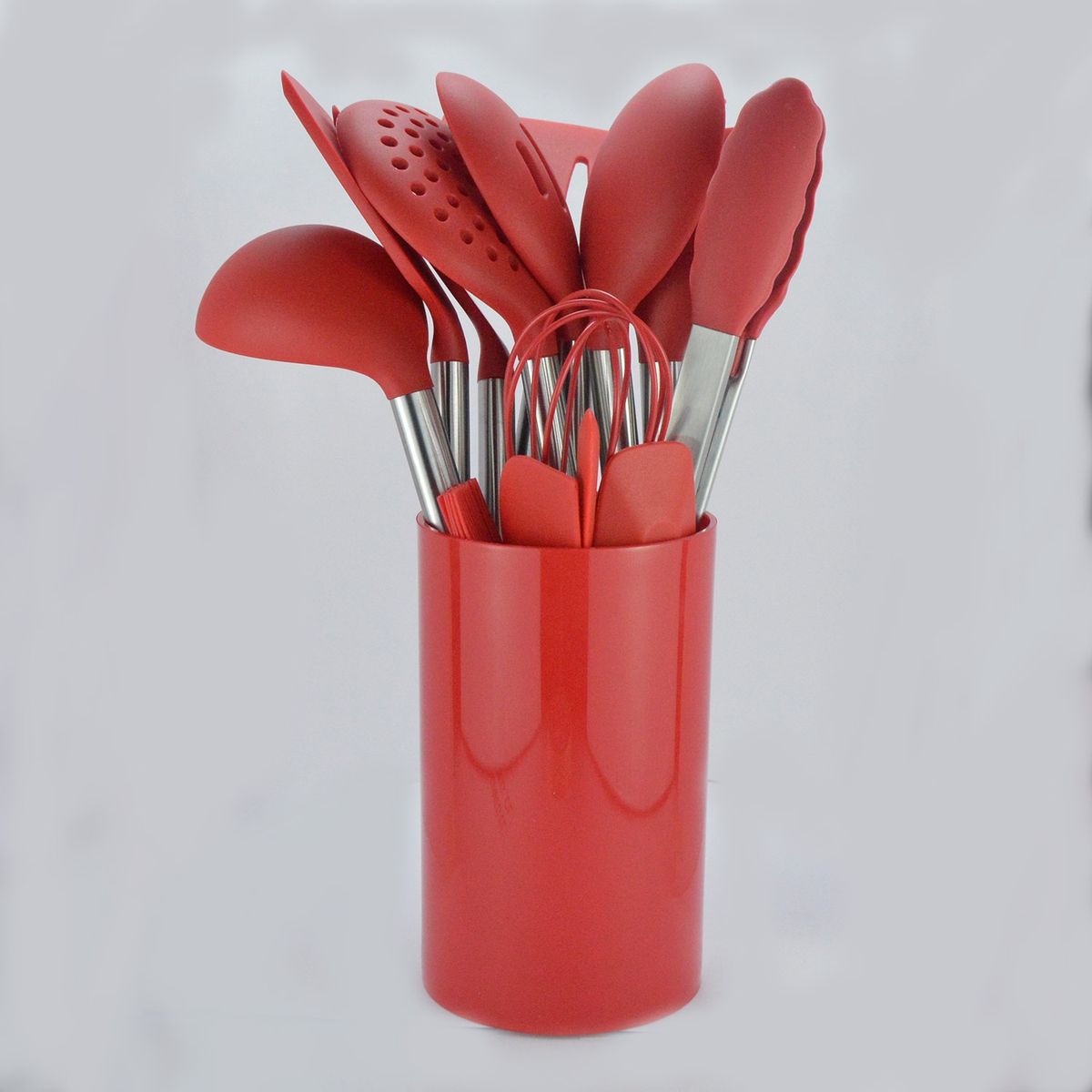 GENERICO - Set 14 Utensilios De Silicona Antiadherentes Cocina Espatula Rojo