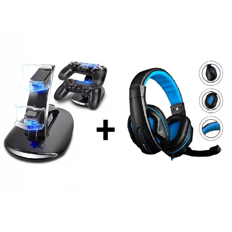 GENERICO - Pack Audifonos Gamer Más Estacion de Carga Control Ps4