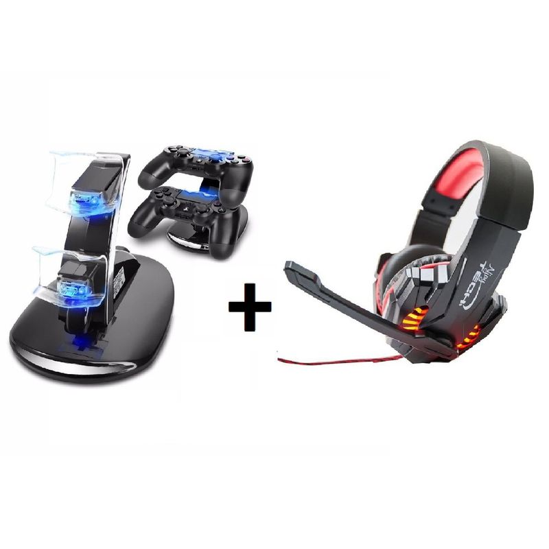 GENERICO - Pack Audifonos Gamer Más Estacion de Carga Control Ps4
