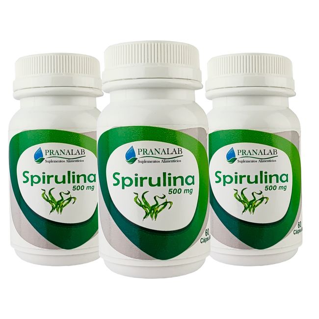 PRANALAB - SPIRULINA  500mg 180 Cápsulas PACK 3 frascos