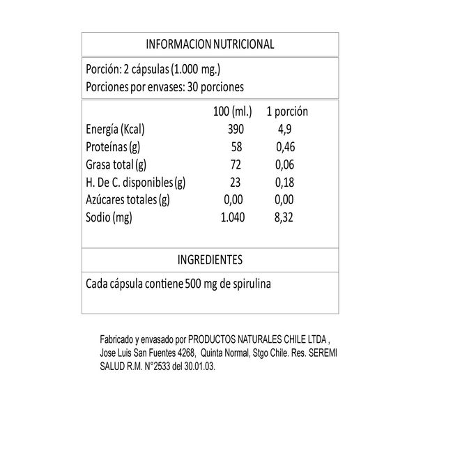 PRANALAB - SPIRULINA  500mg 180 Cápsulas PACK 3 frascos