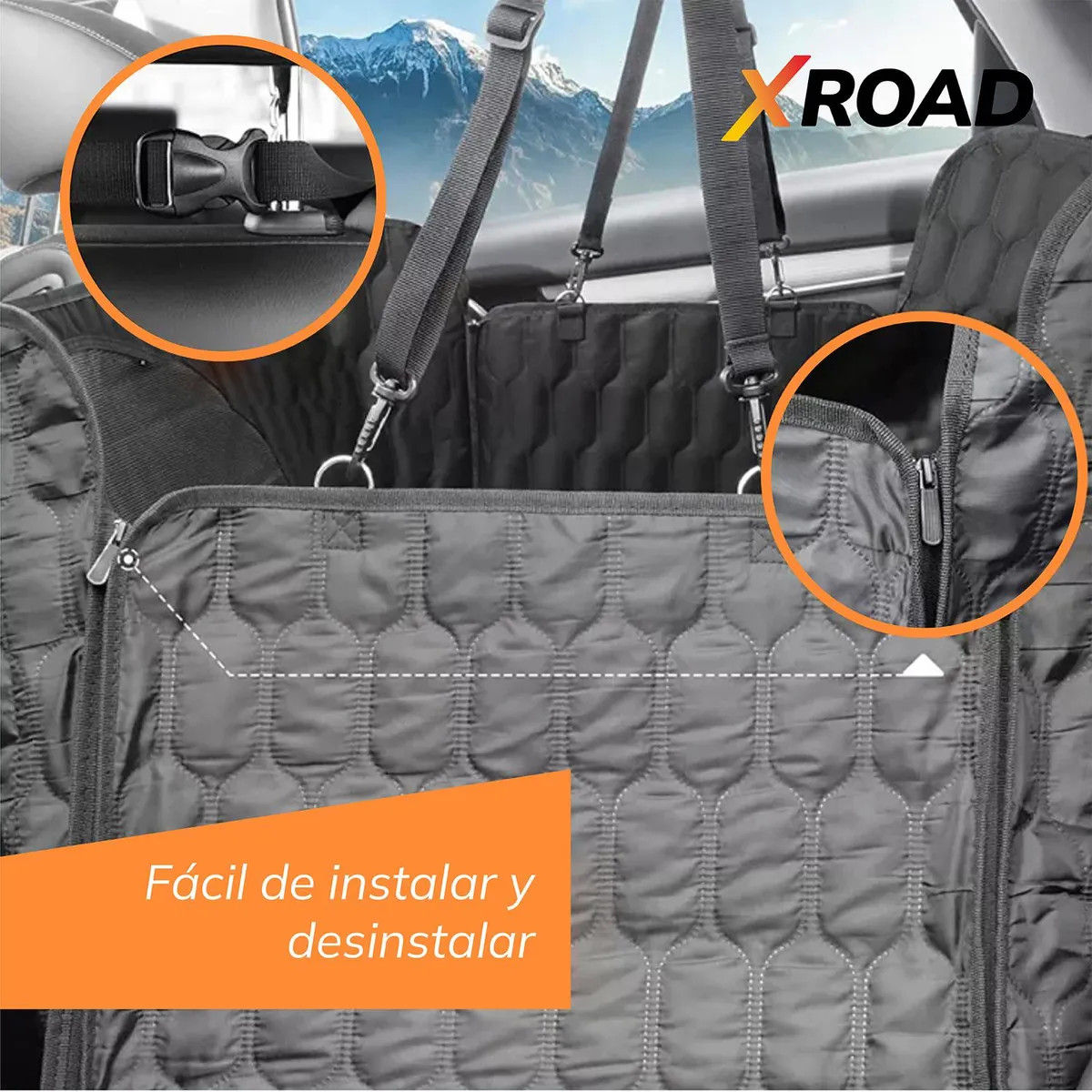 XROAD - Funda Cubre Asiento de Auto Impermeable Mascotas Negra Xroad