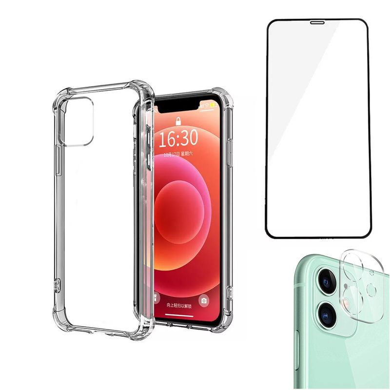 GENERICO - Carcasa iPhone 11 Reforzada y lámina Cámara  y Vidrio Full pantalla