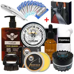 OBOPEKAL - Set Barba Kit Barberia Aceite Cera Shampoo Navaja Cepillo