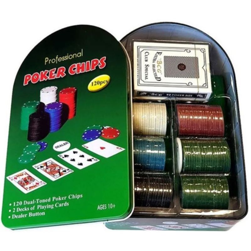 GENERICO - Set de Poker Mesa 120 Fichas Naipes y Fichas de Poker.