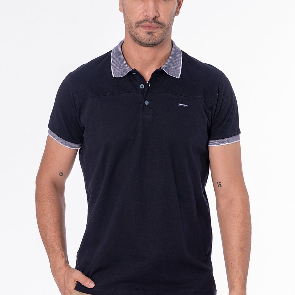 GANGSTER - Polera Cuello Vintage Azul Gangster