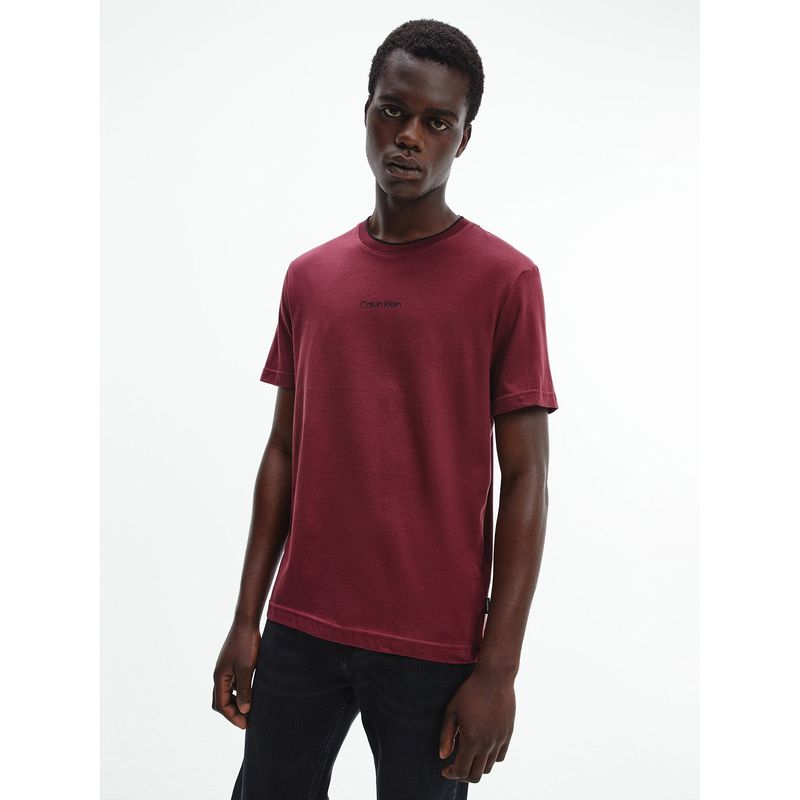 CALVIN KLEIN - Polera Cotton Center Logo Burdeo Calvin Klein