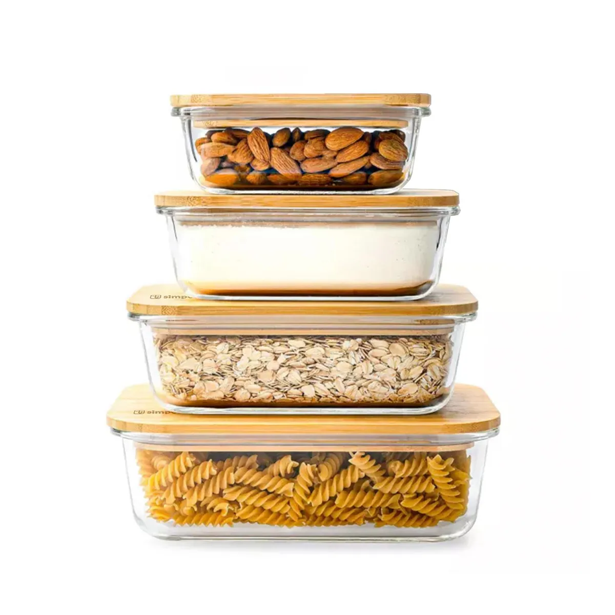 SIMPLIT - Set 4 Contenedores de Vidrio Herméticos Tapa Bamboo Simplit