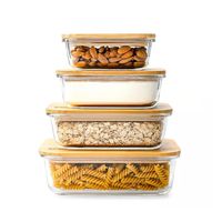 Set 4 Contenedores de Vidrio Herméticos Tapa Bamboo