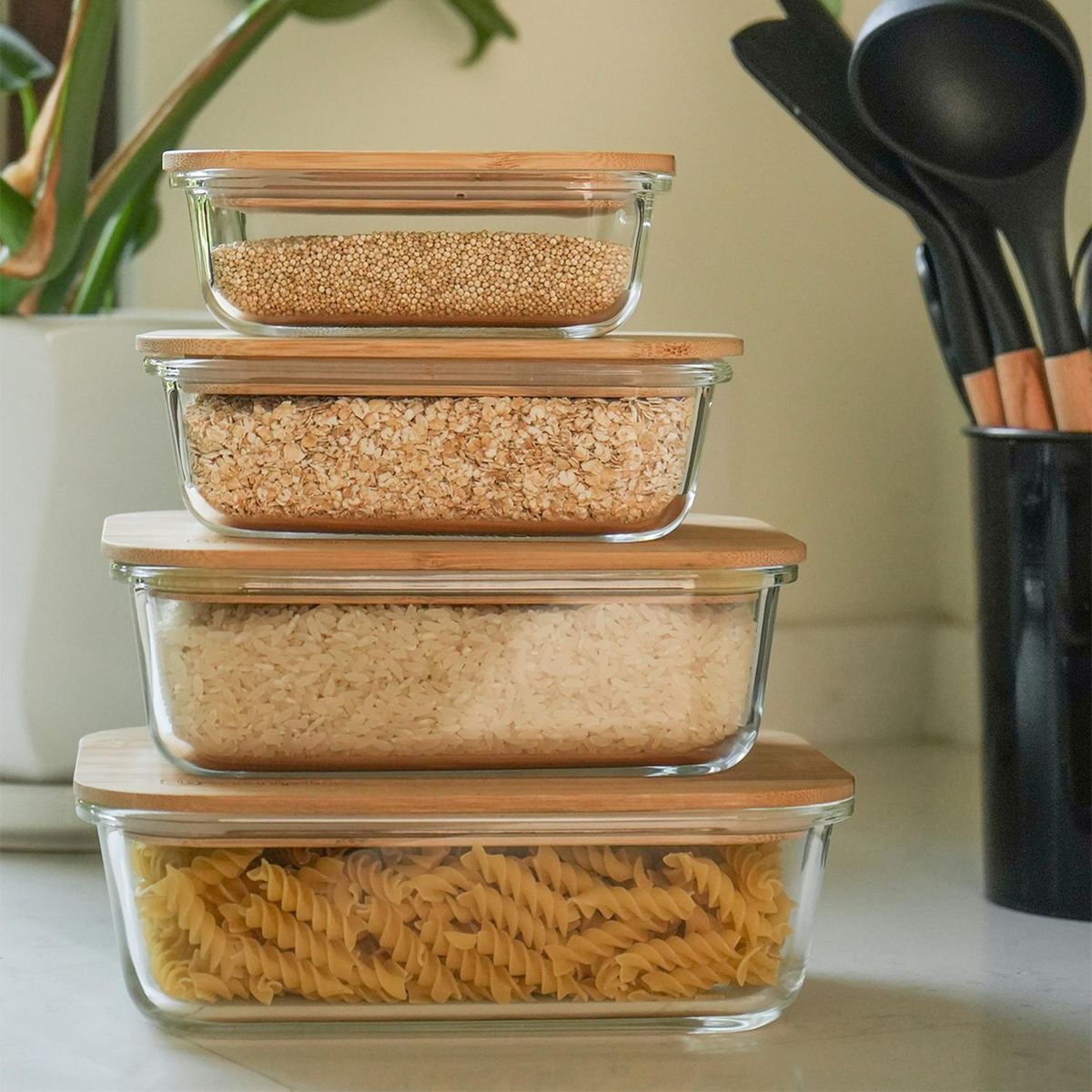 SIMPLIT - Set 4 Contenedores de Vidrio Herméticos Tapa Bamboo Simplit