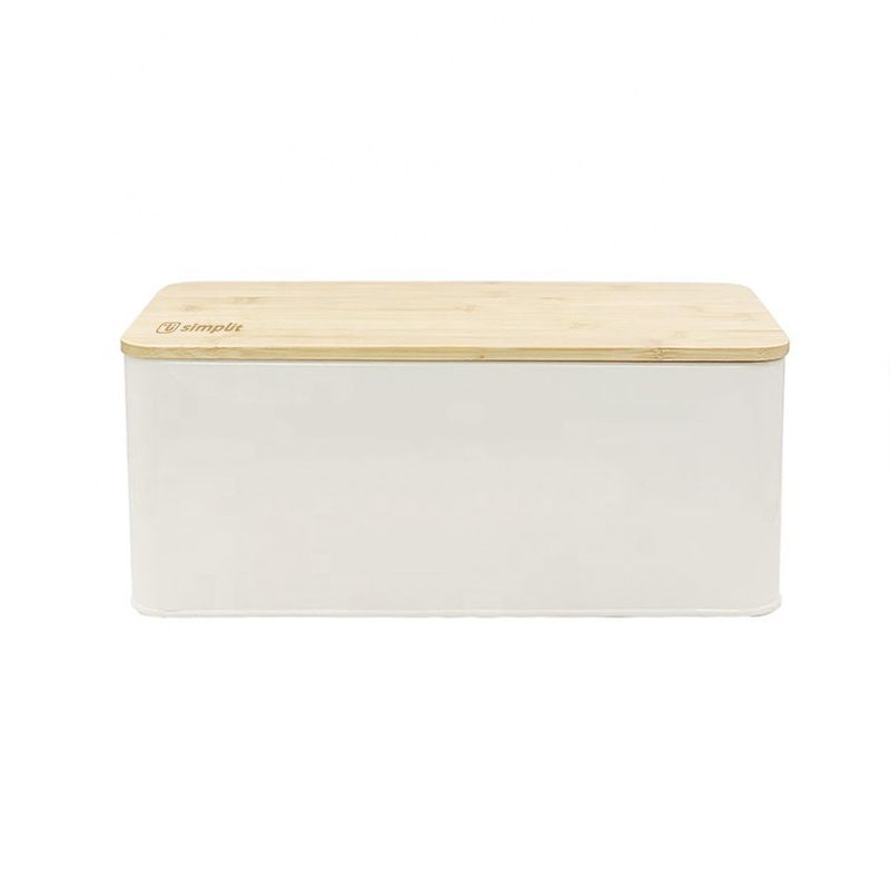 SIMPLIT - Panera Metálica con Tapa Bamboo Blanca Simplit