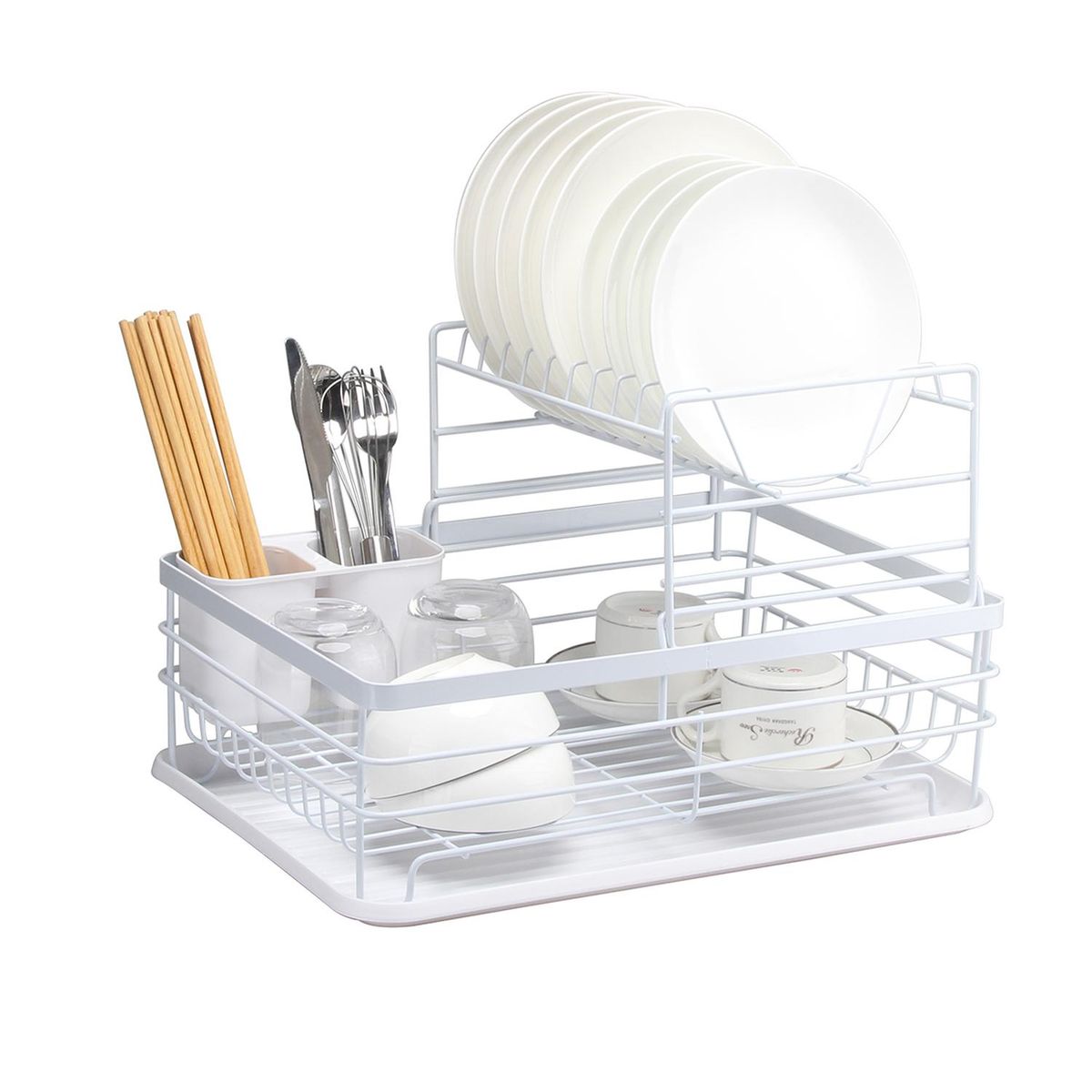 SIMPLIT - Secaplatos Escurridor 2 Niveles Acero Inox Blanco Simplit