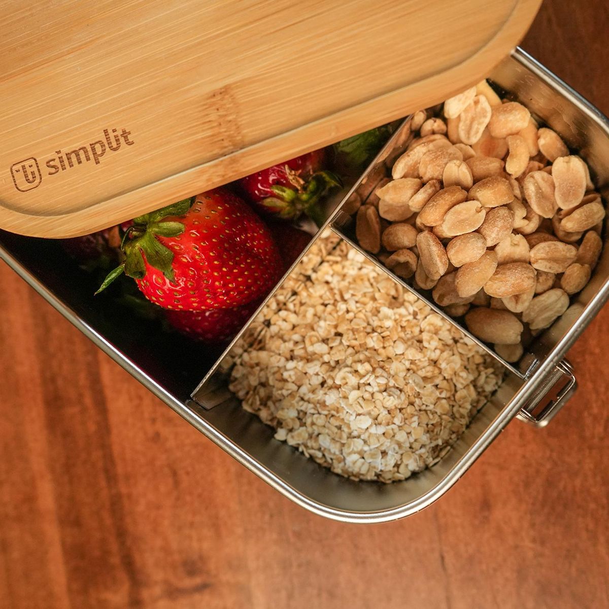 SIMPLIT - Tupper de Acero Inoxidable Tapa Madera 800 ml Simplit