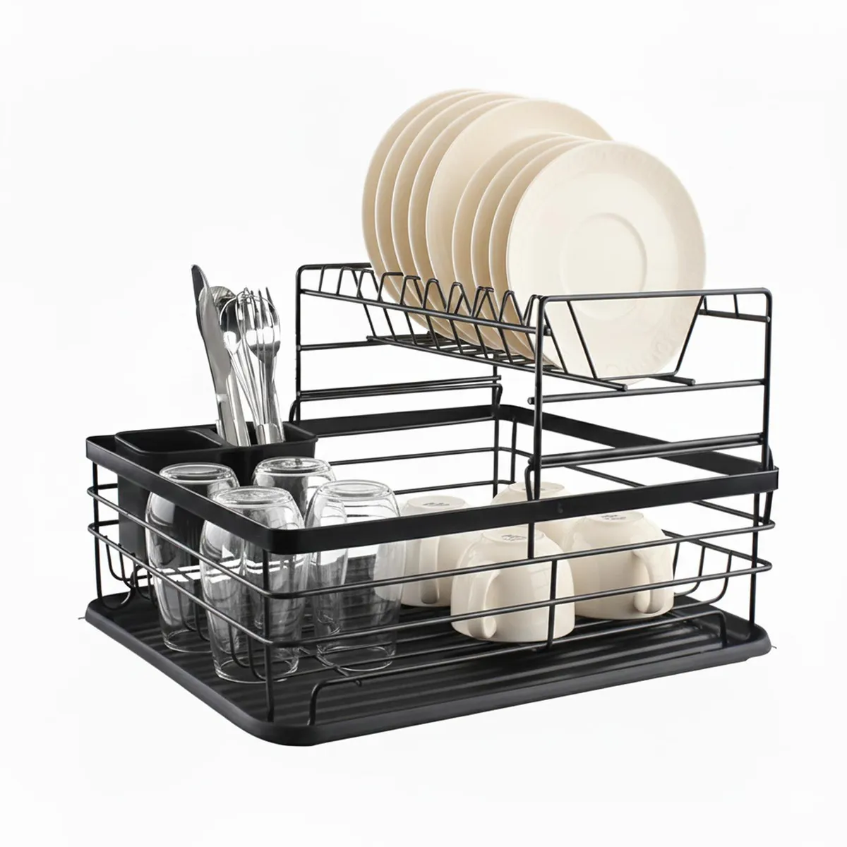 SIMPLIT - Secaplatos Escurridor 2 Niveles Acero Inox Negro Simplit