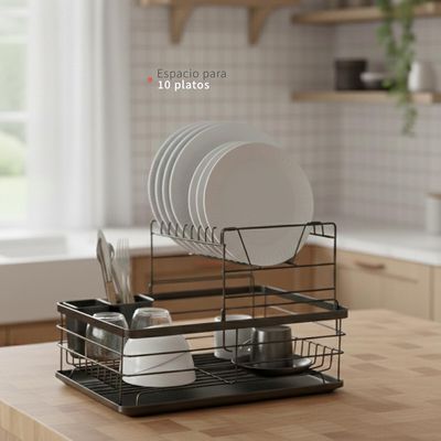 Imagen 2 del producto Secaplatos Escurridor 2 Niveles Acero Inox Negro