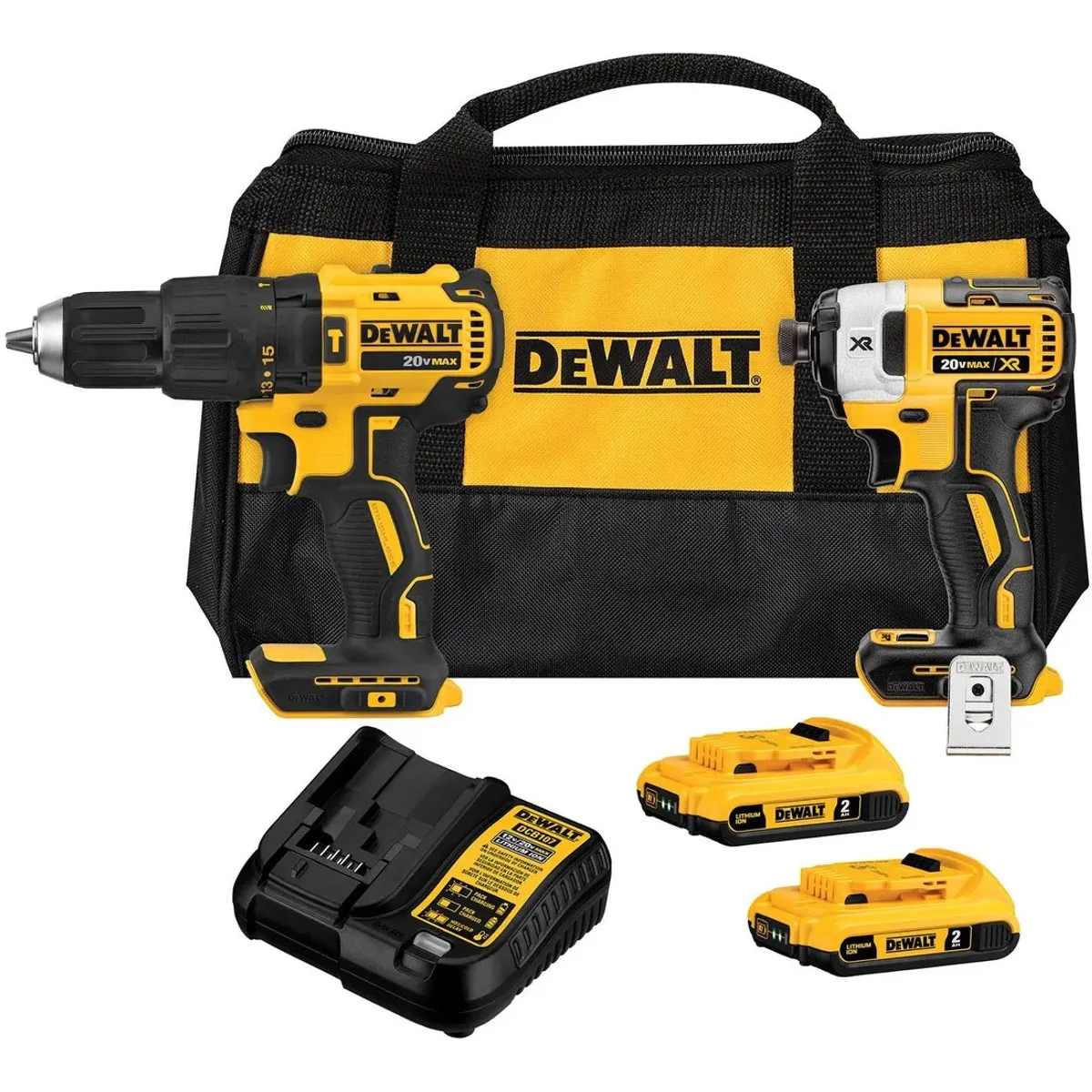 DEWALT - Kit Taladro Perc.+ Atornillador 20v + 2 Bat Dewalt Dck223d2