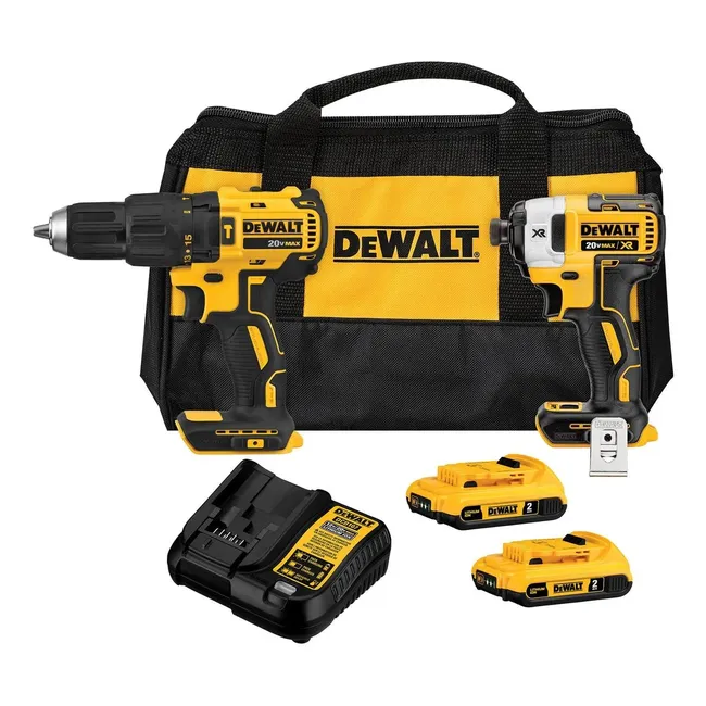 DEWALT - Kit Taladro Perc.+ Atornillador 20v + 2 Bat Dewalt Dck223d2
