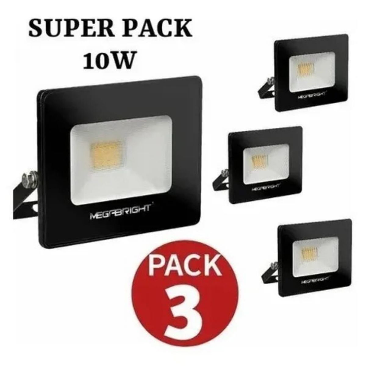 MEGABRIGHT - Foco Proyector Led 10w Exterior Pack 3 Unidades - Luz Calida