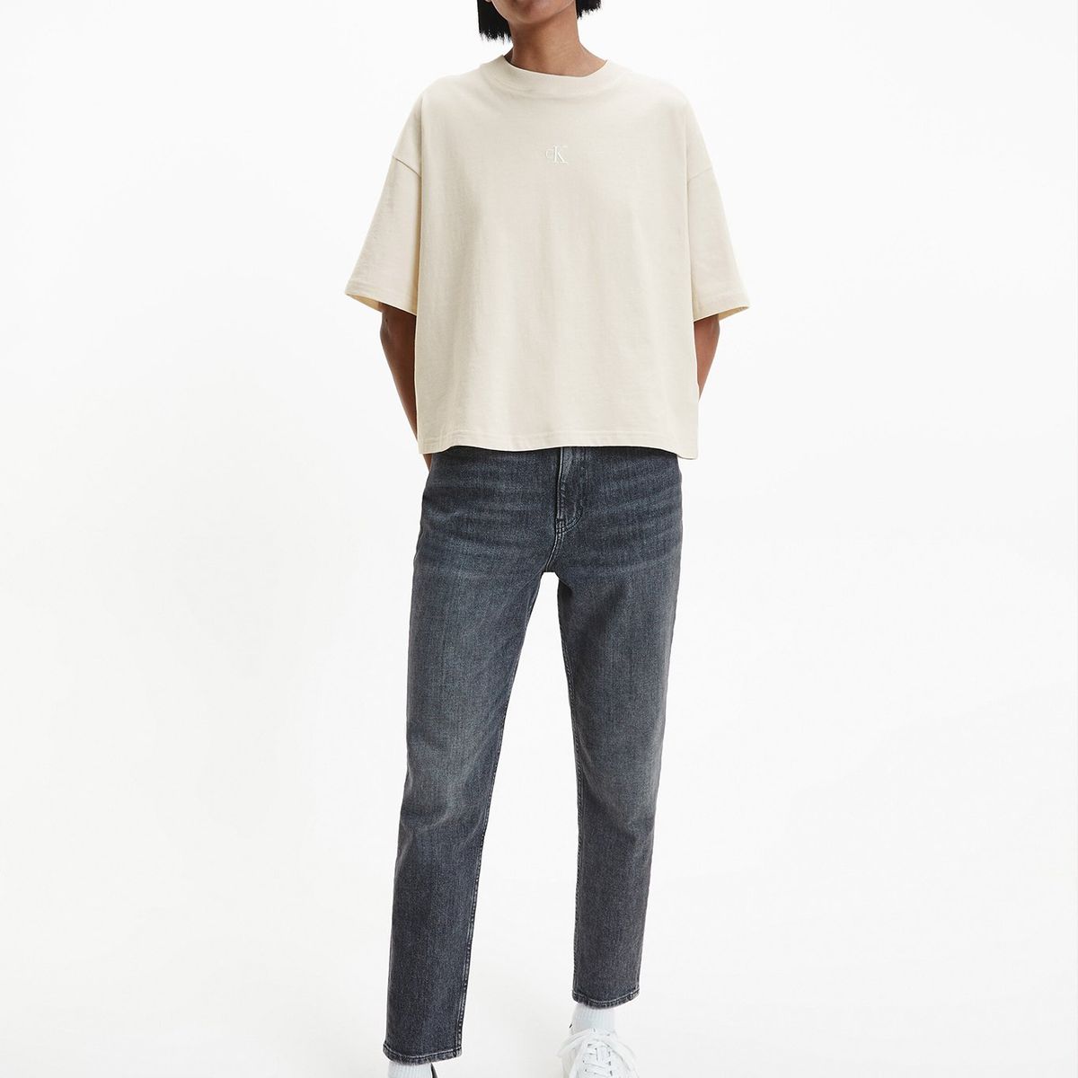 CALVIN KLEIN - Polera Oversized Monogram Beige Calvin Klein