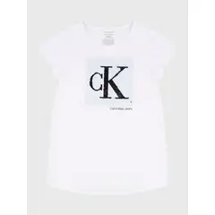 CALVIN KLEIN - Polera Niña Monogram Sequin Blanco
