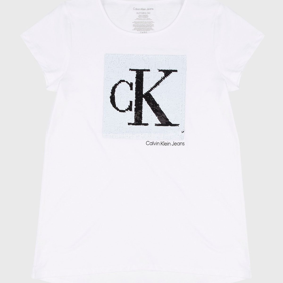 CALVIN KLEIN - Polera Niña Monogram Sequin Blanco Calvin Klein