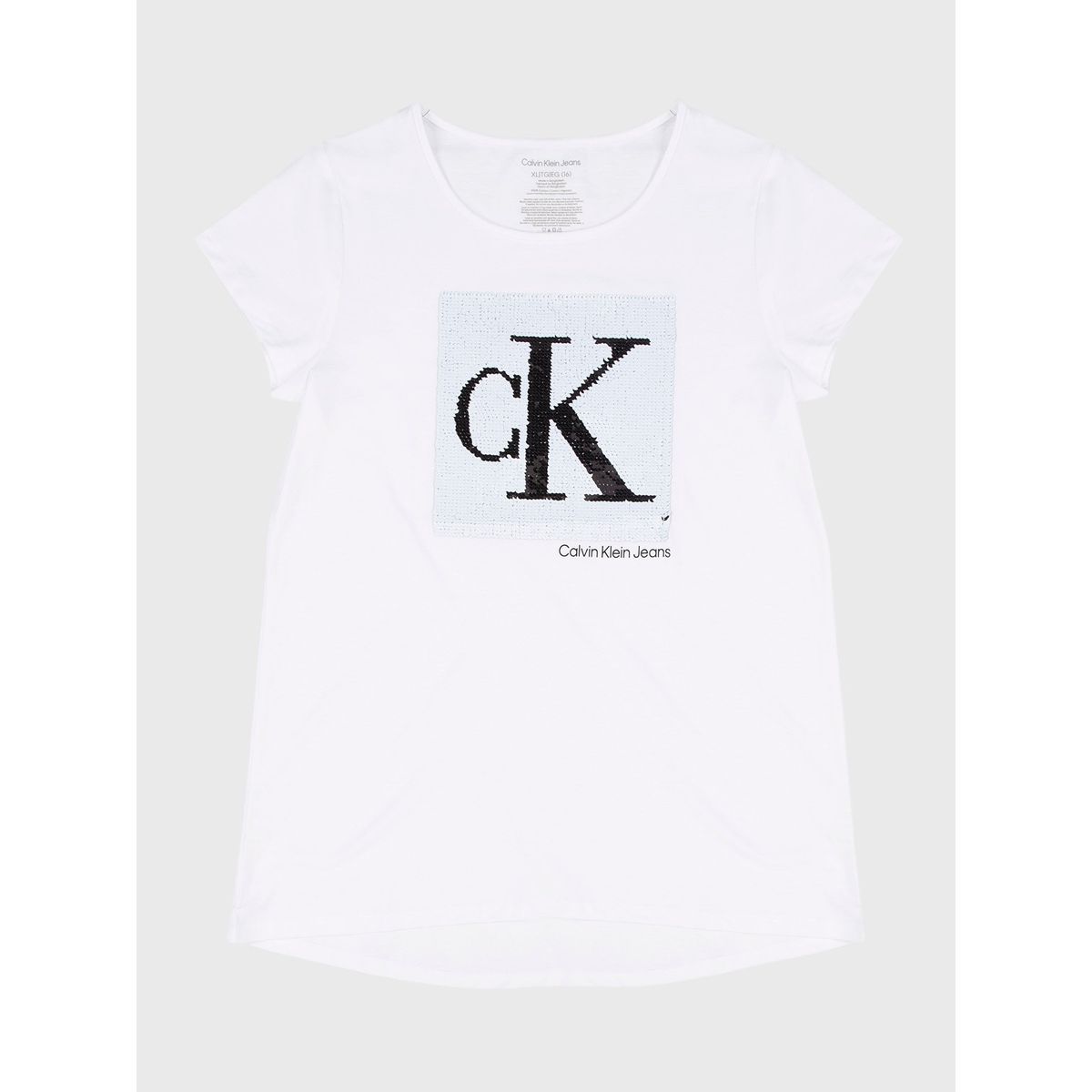 CALVIN KLEIN - Polera Niña Monogram Sequin Blanco Calvin Klein