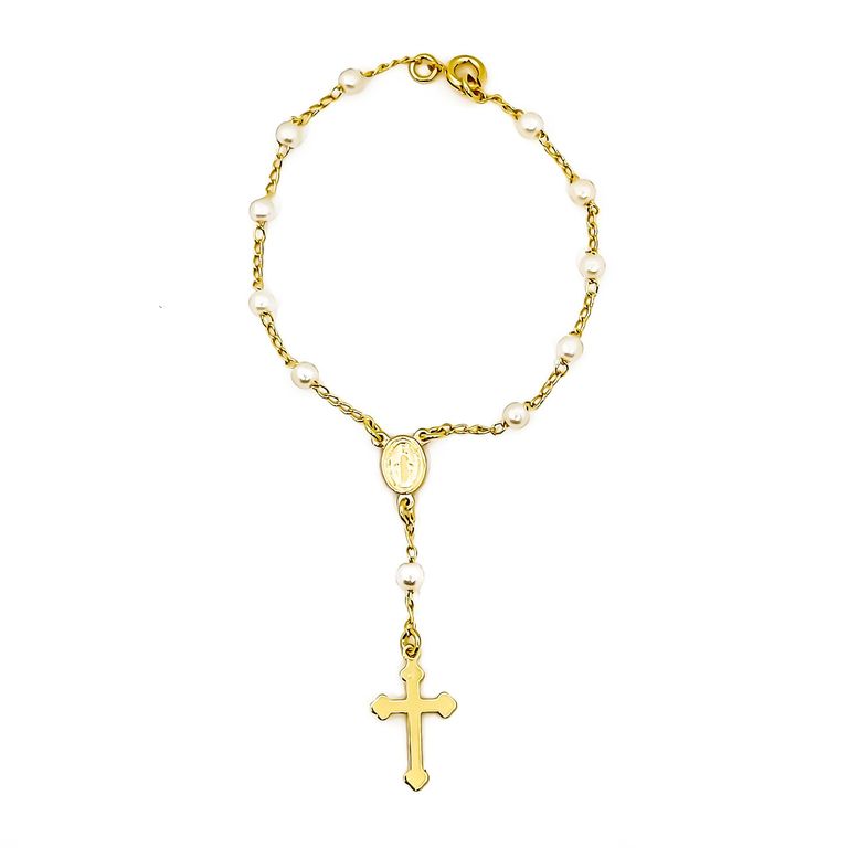 Pulsera Denario Perla Sintetica Enchapado Oro 18K Dorado TALLA UNICA