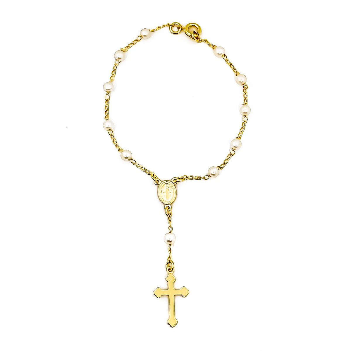 COGGIOLA - Pulsera Denario Perla Sintética Enchapado Oro 18K