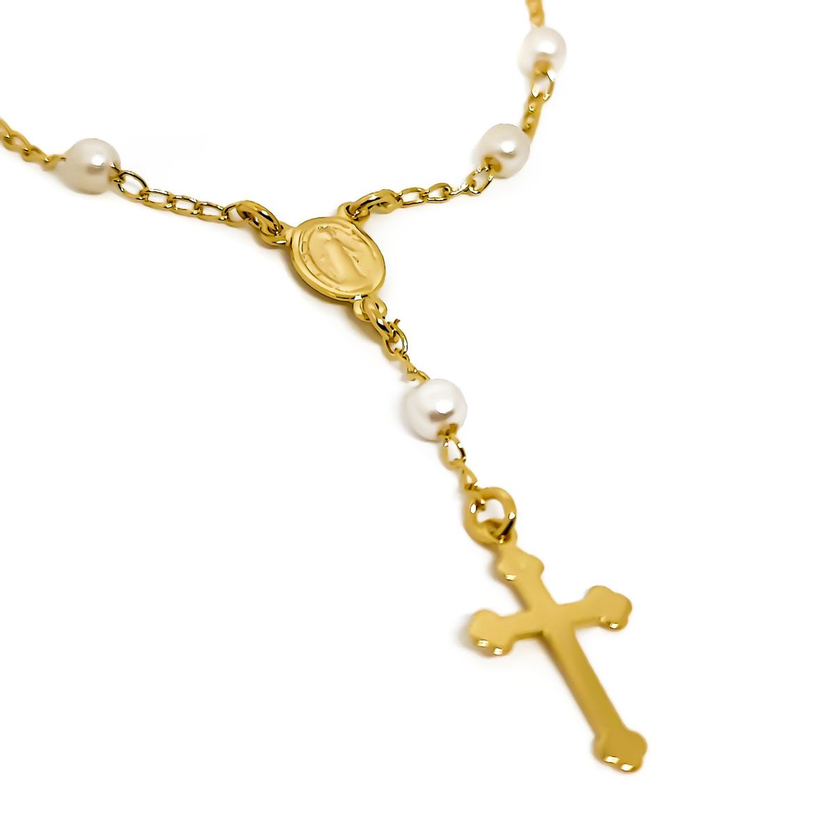 COGGIOLA - Pulsera Denario Perla Sintética Enchapado Oro 18K