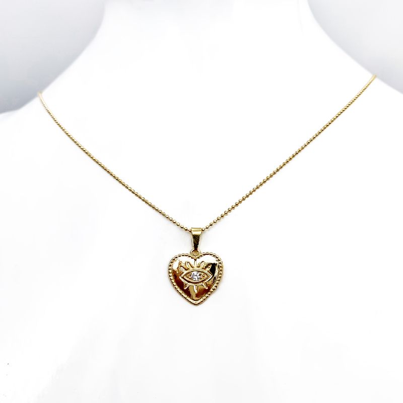 ANDREA COGGIOLA JOYAS - Collar Corazón Ojo Circón Enchapado Oro 18K