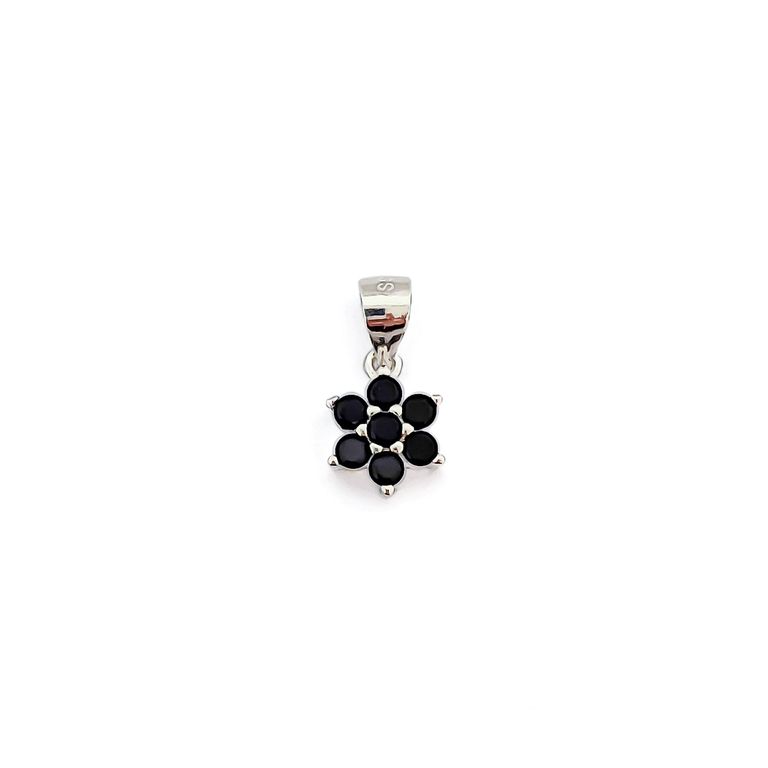 Colgante Flor Circon Negro Plata Fina 925 Plateado TALLA UNICA