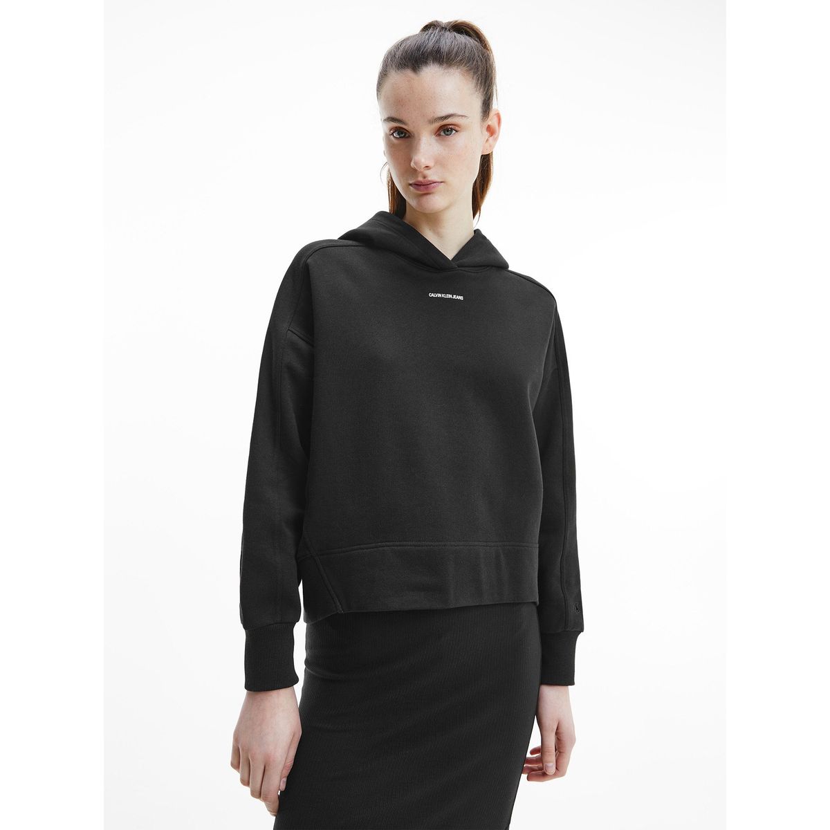 CALVIN KLEIN - Hoodie Oversized Micro Branding Negro Calvin Klein