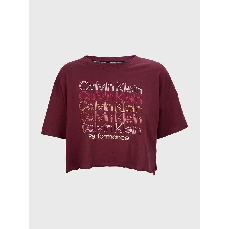 CALVIN KLEIN - Polera Logo Crop Burdeo Calvin Klein