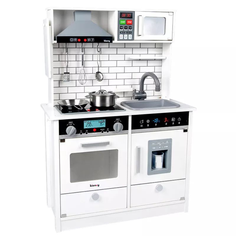 SPACEZAT - Cocina Juguete Realista Luces Sonidos Madera Blanca Spacezat