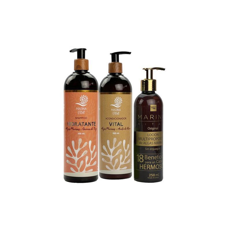 MARINA VITAL - Shampoo Poder Hidratante Acondicionador Y Locion Multiproposito MARINA VITAL