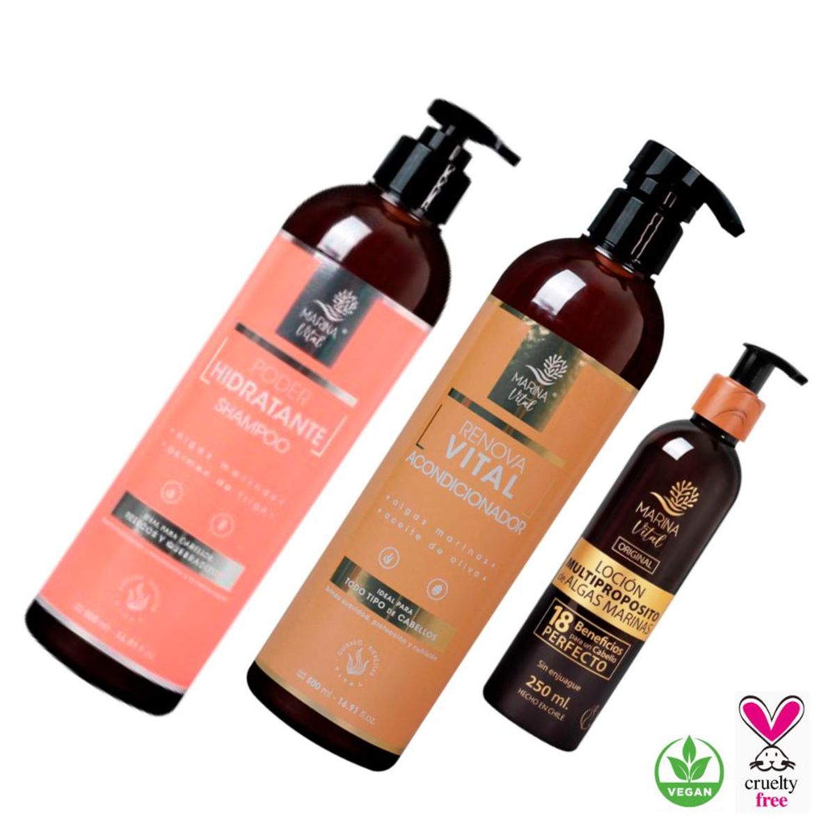 MARINA VITAL - Shampoo Poder Hidratante Acondicionador Y Locion Multiproposito MARINA VITAL