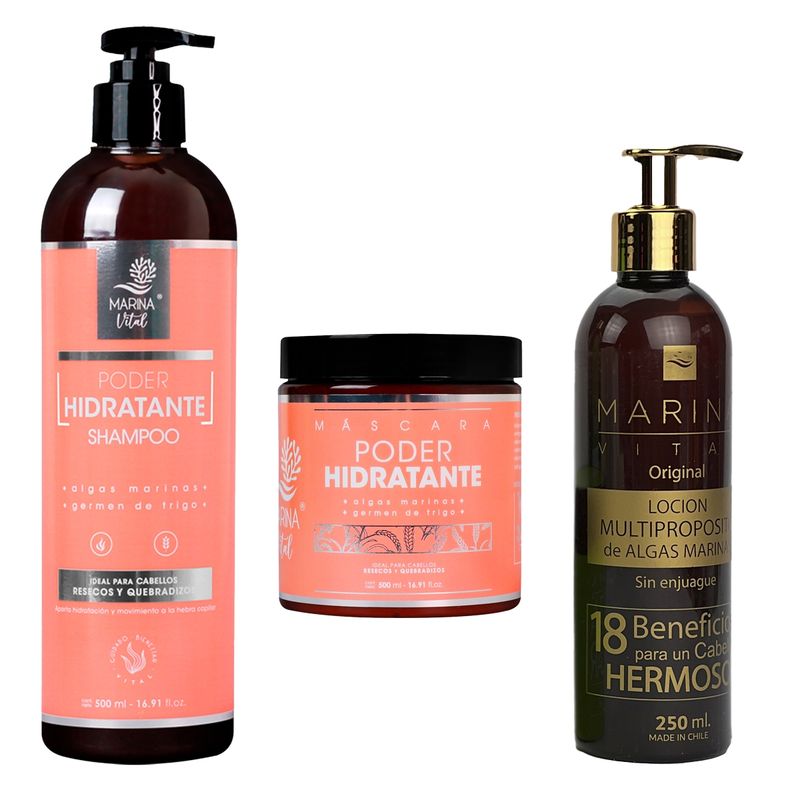 MARINA VITAL - Shampoo, Mascara Poder Hidratante y Locion Multiproposito MARINA VITAL