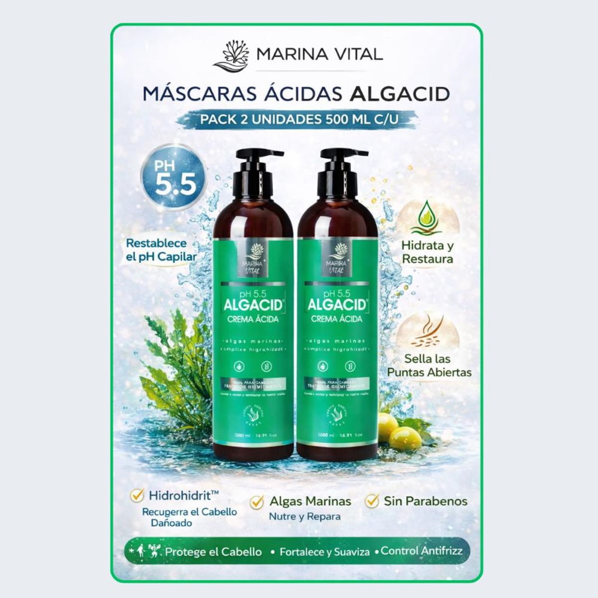 MARINA VITAL - Mascaras Acida Algacid Pack 2 unidades 500 Ml C/u Marina Vital MARINA VITAL.